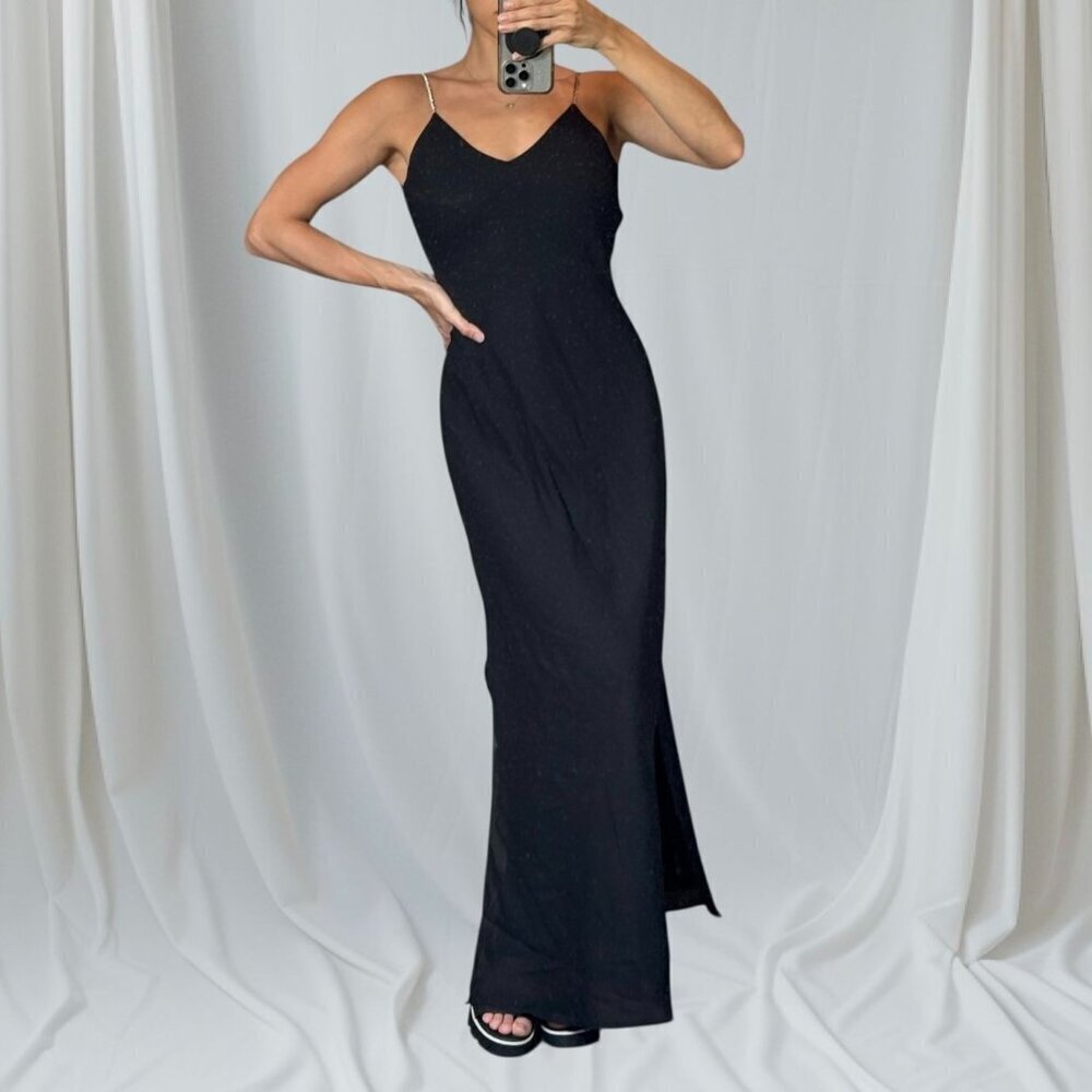 Vintage Dave & Johnny Black Maxi Dress Womens 7-8 Formal Prom Wedding USA Made